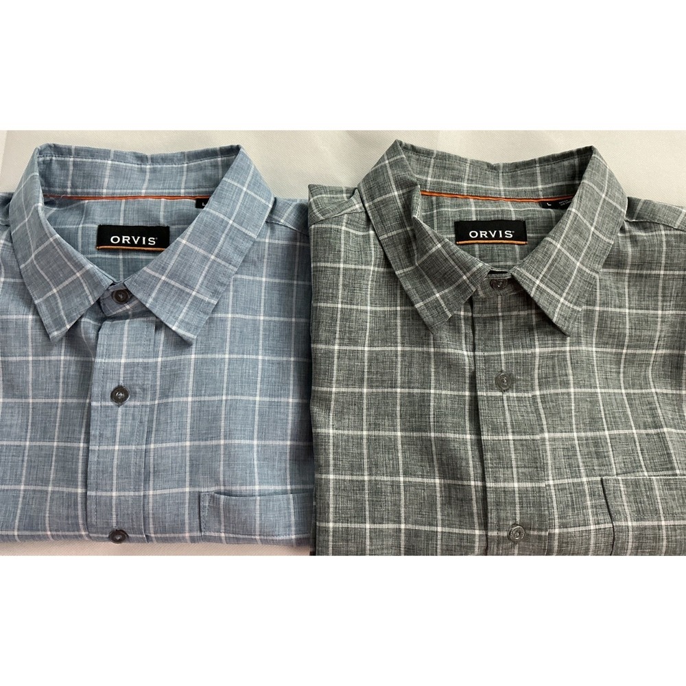 2 (TWO) Orvis Performance Shirts Mens Large Long Sleeve Button Up Windowpane